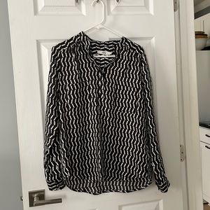 Black and white silk blouse